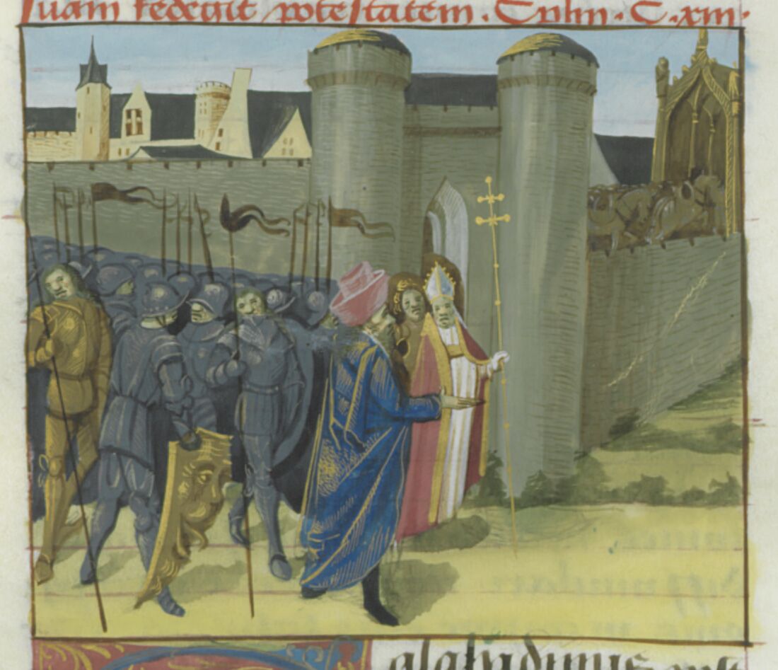 Manuscript illustration of the surrender of Jerusalem in 1187